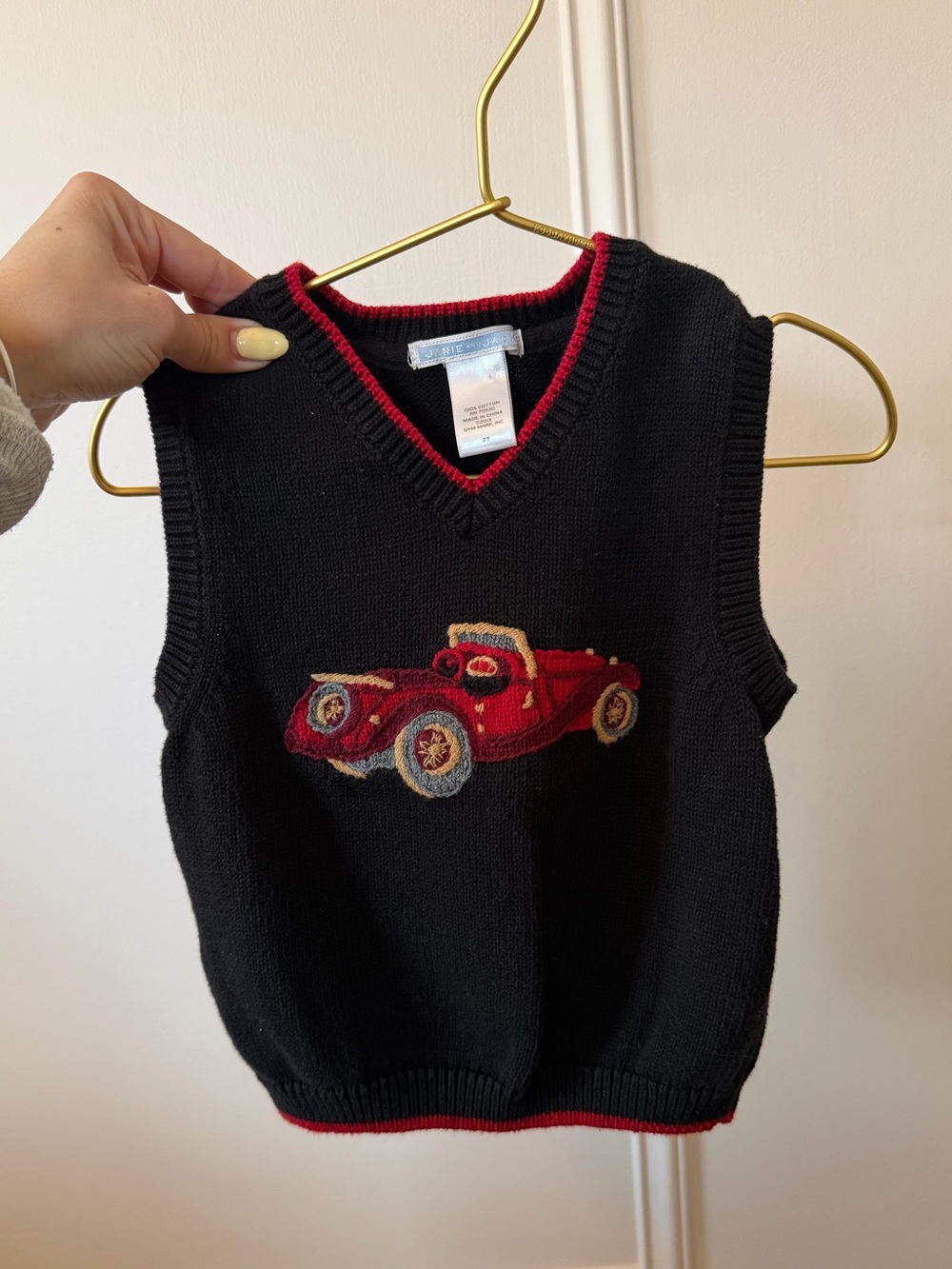 janie and jack toddler kids black knit sweater vest with embroidered car